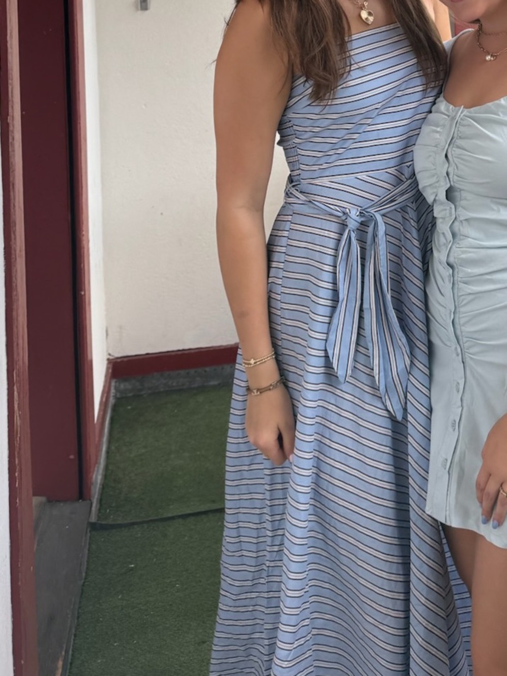Blue & White Striped Halter Midi Dress